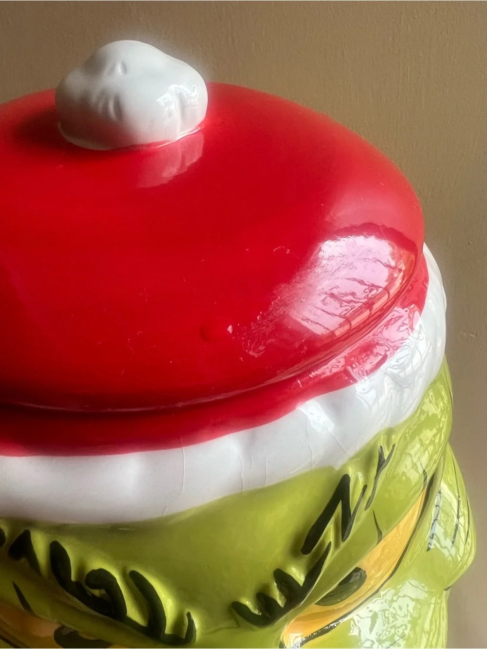 Grinch Ceramic Cookie Jar - Red & Green Holiday Treat Storage